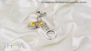 Drop Citrine Charm Rhodium Plated Dangle Earrings Handmade Turkish Wholesale 925 Silver Jewelry