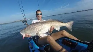 Kayak fishing huge winter redfish St. Augustine