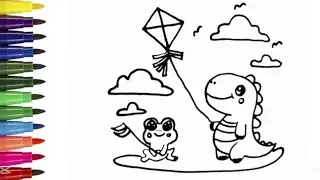 Easy Drawing And Coloring for kids,Frog and  Dinosaur drawing and coloring