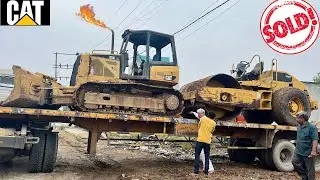 Cat CS533E🔥Soil Compactor and d5 dozer loading on trailer #cat #roadroller #jcb  #tractor #truck