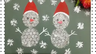 Christmas 🎄snowman painting from bubble wrap sheet #shorts #bestoutwaste #christmasdecor #easypaint