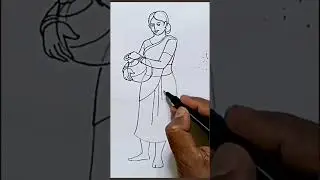 Beautiful village women drawing with pitcher/#artwithartistmiltondanda/#shorts/#youtubeshorts