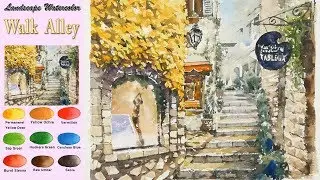 Пейзажная акварель - Прогулка по переулку (Arches rough, wet-in-wet) NAMIL ART