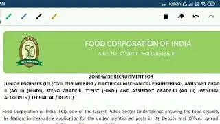 FCI JE NOTIFICATION 2019 Food Corporation of India