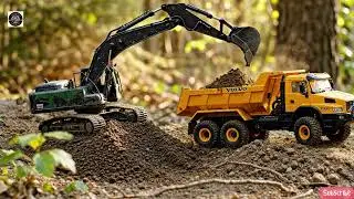 Huge RC Earthmoving Team &ndash; Huina 1593, Volvo A40G, Huina 1536 & Scania Transporting Red Soil