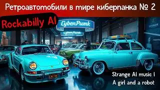 Ретроавтомобили в мире киберпанка. Rockabilly AI. Strange AI music | A girl and a robot