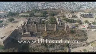 Gwalior Fort - superb view of fortified hilltop in Gwalior, Madhya Pradesh, with yellow duckies
