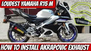 How to install full system akrapovic exhaust in yamaha r15m || loudest Yamaha r15m in kanpur || #r15