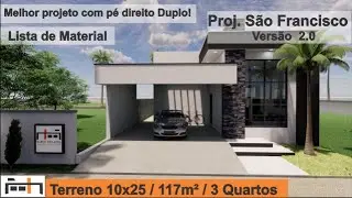Terreno 10x25 - 148m&sup2; - P&eacute; Direito Duplo - Melhor Projeto! - Projeto S&atilde;o Francisco!