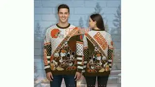 Cleveland Browns Mickey Donald Goofy Cool Ugly Christmas Sweater Orange