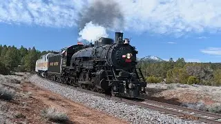 Grand Canyon Railroad 2-8-2 steam engine #4960 near Williams on its way to Grand Canyon.