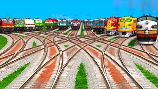 ALL TRAINS CROSSING BY BUMPY BRANCHED RAILROAD RISKY TRACKS ll Crazy colourful train crossing 