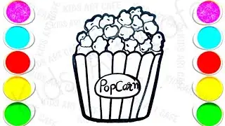 Colorful Popcorn Drawing |Easy &Satisfying Coloring for Kids | Popcorn ArtTutorial