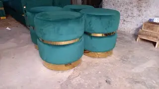 How To Make |stool puffy Set  SS GOLD grass Work| At Stylish Sofa Designing compelate video