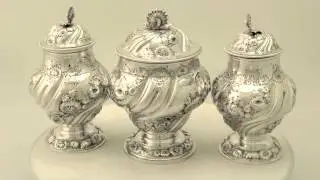 Sterling Silver Tea Canister Set by Samuel Taylor - Antique George II - AC Silver (W8968)