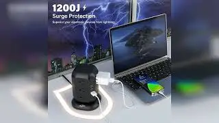 Review: Power Strip Tower with USB Ports-AiJoy Surge Protector with 12 AC Outlet and 4 USB Por...