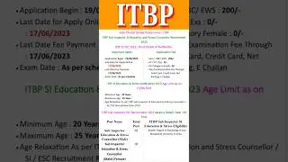 ITBP Sub Inspector SI Education and Stress Counsellor Recruitment 2023/Indo-Tibetan Border 🚨 FORCE 👍