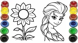 Cute Elsa Frozen with Flower Drawing for kids, Painting & Coloring for kids, Toddlers | Easy to Draw