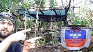 How to Build a Lean To Survival Shelter Pt 1 - Mountain House Beef Stroganoff Survival Meal Review