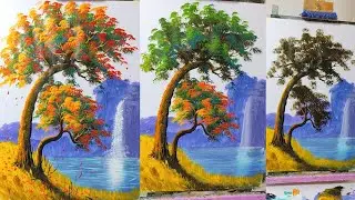 Spring Blossom Tree by the Lake | Step-by-Step Acrylic Landscape Painting Tutorial