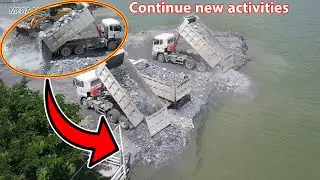 Episode​ 178| Excellent Wheel Loader Push Stone into Water, Dump Truck Unloading