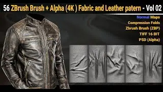 56 ZBrush Brush + Alpha (4K ) ,Compression Folds , Fabric and Leather pattern - Vol 02