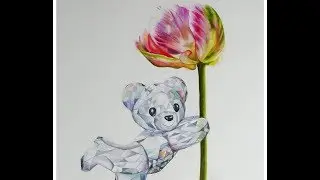 WaterColor tutorial (03) Swarovski Crystal Bear & Parrot Tulip