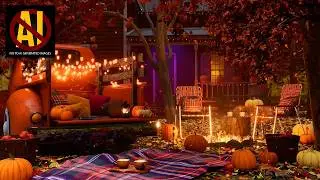 Cute Autumn House on the Corner: Autumn Nature Sounds Ambience, Crackling Fire