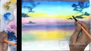 Walking Along the Golden Shore  Simple Acrylic Sunset Painting Daily Challenge Day16