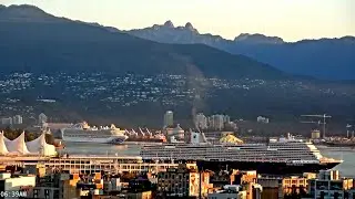 Koningsdam & Sapphire Princess Light Up Vancouver Harbour! Spectacular Sunrise Cruise Ship Arrivals
