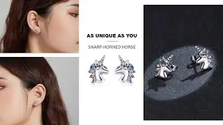 BM Rainbow Zircon Unicorn Earrings 925 Sterling Silver | Follus