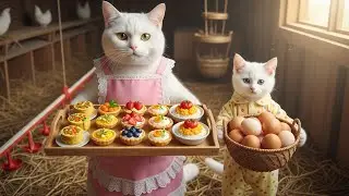 Mom Cat Makes Special Egg Recipes for Her Family along with Kitten and picks Eggs | Funny Cat Videos