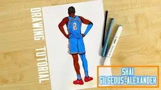 How to draw a basketball player Shai Gilgeous-Alexander Oklahoma City Thunder