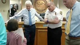 Sofia self advocating with Mayor Hiremath, Councilmember Waters and Fire District Official