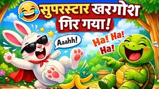 खरगोश और हँसता हुआ कछुआ 😂 | Funny Moral Story for Kids | Hindi Nursery Story