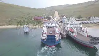 D-Cinelike. Russia. Ferry Semen Batagayev and Olkhon Gate at the pier. Lake Baikal. Ferry to Olkhon