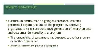 Program Management - Benefits Sustainment