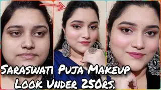 Saraswati Puja Special Traditional  Makeup Under 250rs. || Step-by-step makeup tutorial for beginner