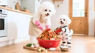 Mom Dog Showed Off her Kimchi-making Skills 🥬😋, Baby Puppy Couldn't Resist The Delicious Taste