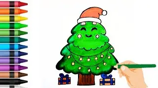 Christmas Tree Drawing Tutorial for Kids | Easy Cartoon Tree with Santa Hat | SS Kiddo Arts