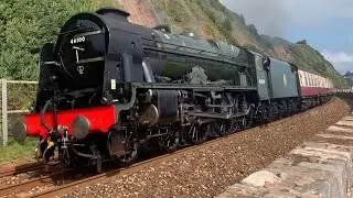 LMS Royal Scot Class &ldquo;46100 Royal Scot&rdquo; and &ldquo;47593 Galloway Princess&rdquo; (with great whistle)