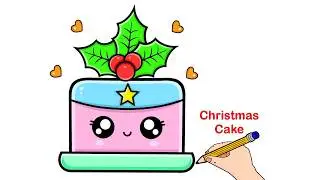 How To Draw a Christmas Cake with Holly Leaves & Berries | Easy Step-by-Step Christmas Drawing