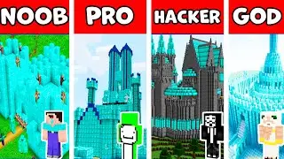 Minecraft Battle: DIAMOND CASTLE BUILD CHALLENGE / NOOB vs PRO vs HACKER vs GOD / Animation