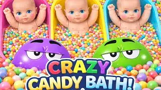 Super Long Full of 3 Rainbow BathTubs Candy with M&M's & Magic Slime Cutting Video