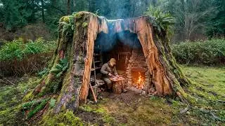 Building A Cozy Secret Shelter Inside A Clay Oak Furnace 🌳. Bushcraft.