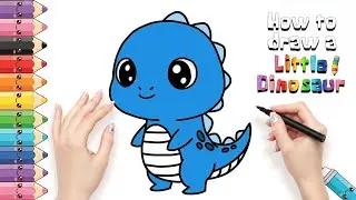 How to draw a cute cartoon Dinosaur with big eyes | Easy Drawing for Kid step by step