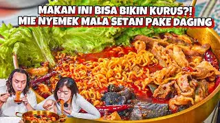 MIE NYEMEK SETAN MALA TUMPAH DAGING! TETEP KURUS WALAUPUN MAKAN BANYAK. DIET VLOG