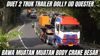 Ikuti Perjalanan 2 Truk Trailer Dolly UD Quester Muatan Body Crane Besar Dari Pangandaran