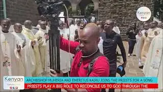 Priests from the Archdiocese of Nyeri sing after Chrism Mass wt the Cathedral of Nyeri 2024