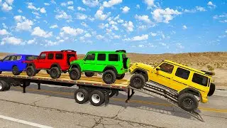 TRANSPORTING PIXAR CARS & FRUITS WITH COLORED & JOHN DEERE vs CLAAS vs TRACTORS - BeamNG.drive #962